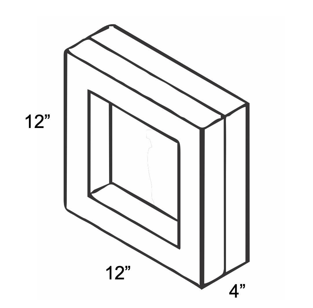 a square foam piece, 12" wide, 4" depth, and 12" height