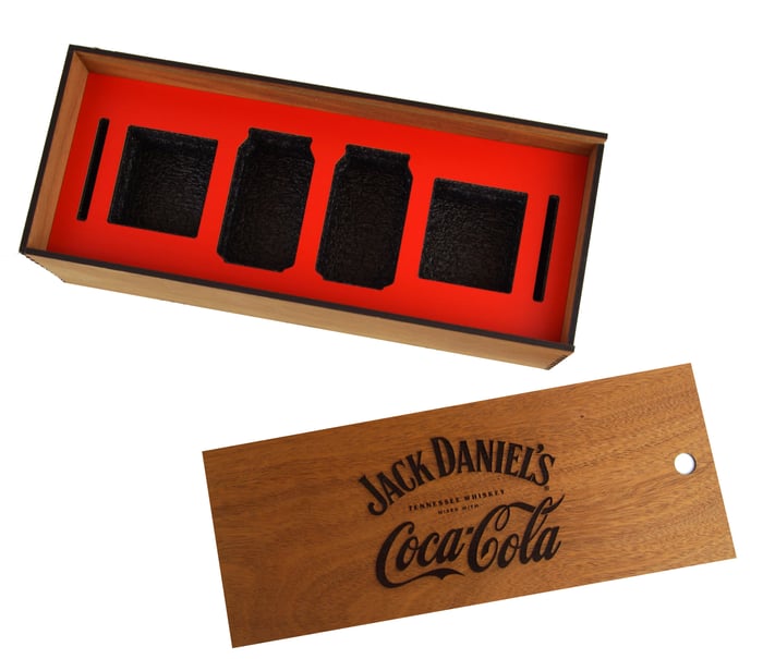 Jack and Coke box with red foam