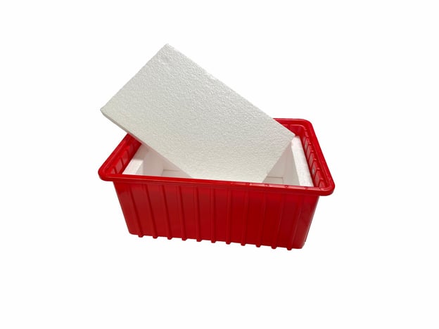 EPS Blood Sample Shipper package - a plastic bin lined with packaging foam