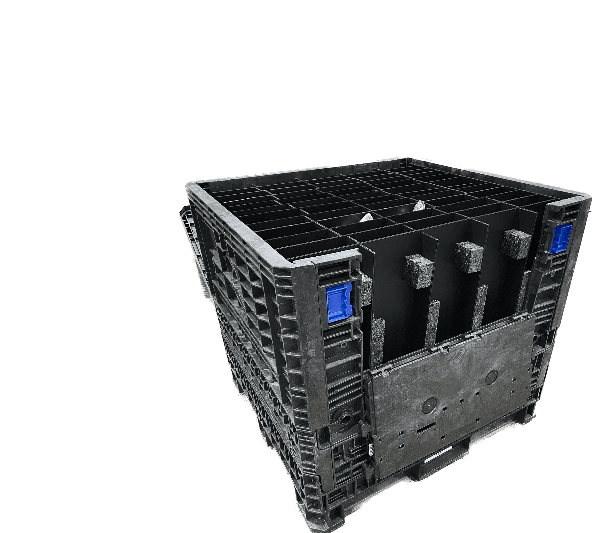 a plastic crate against the foam industries logo