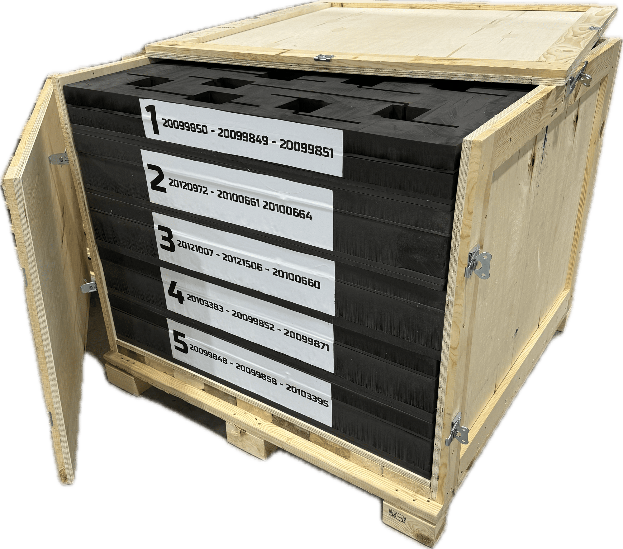 crate with xlpe foam and printed labels